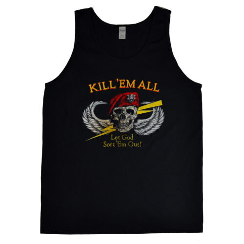 Kill ‘Em All Let God Sort ‘Em Out Men's Marines Skull and Lightening Tank Top